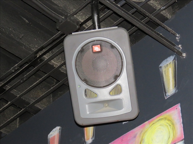 LOT, (2) JBL APPROX 10" SPEAKERS (CEILING MOUNTED, APPROX 20'H, BUYER