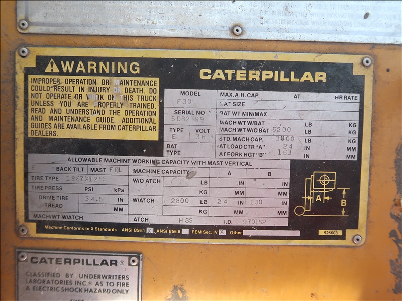 1989 CAT F30 ELECTRIC FORKLIFT | KENMORE HEAVY EQUIPMENT, CONTRACTORS ...