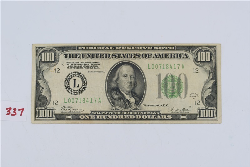 LOT, (1) 1928 $100 FEDERAL RESERVE NOTE SERIAL NUMBER: L00718417A ...