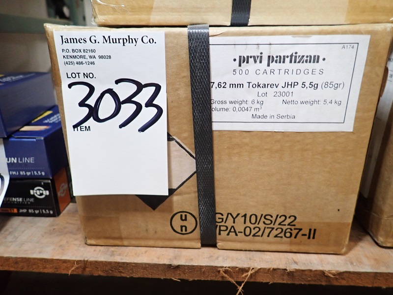 CASE OF (500) ROUNDS OF PRVI PARTIZAN 7.62 TOKAREV 85 GR JHP AMMO