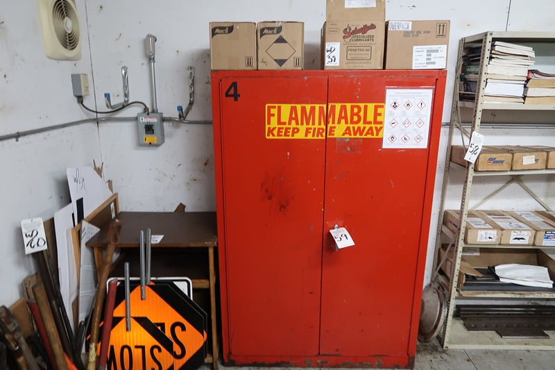 LOT, 2DOOR FLAMMABLES W/CONTENTS & MARKED ITEMS IN THIS AREA