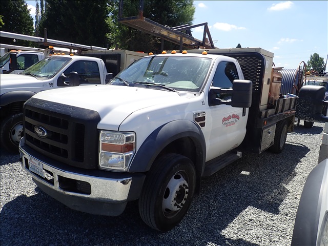 2010 FORD F550 FLATBED TRUCK, POWER STROKE, AUTO, 12' BED W/RACK, BOXES ...