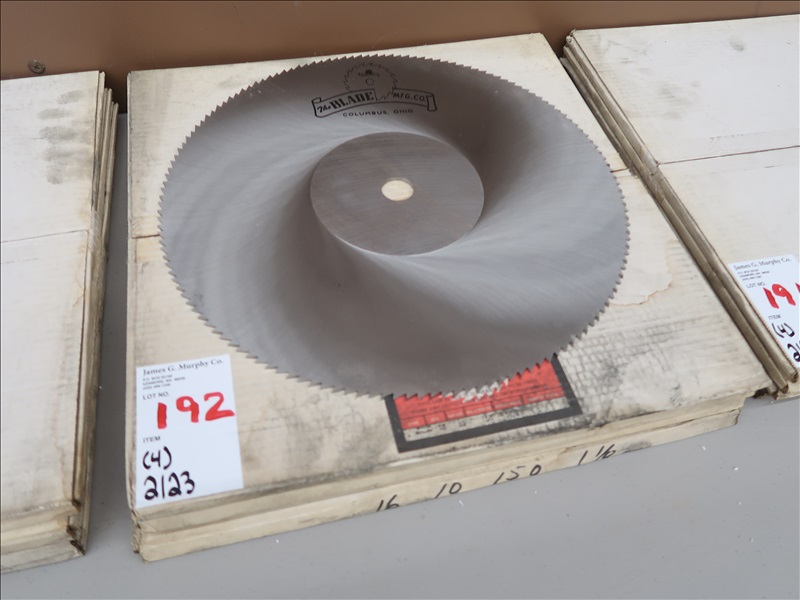 LOT, (4) THE BLADE MFG CO 16" 10 GA, 150 TOOTH, 11/8" HOLGR CUTOFF