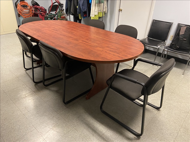 4'X8' FORMICA TOP CONFERENCE TABLE W/(6) PADDED ARM CHAIRS STELLAR